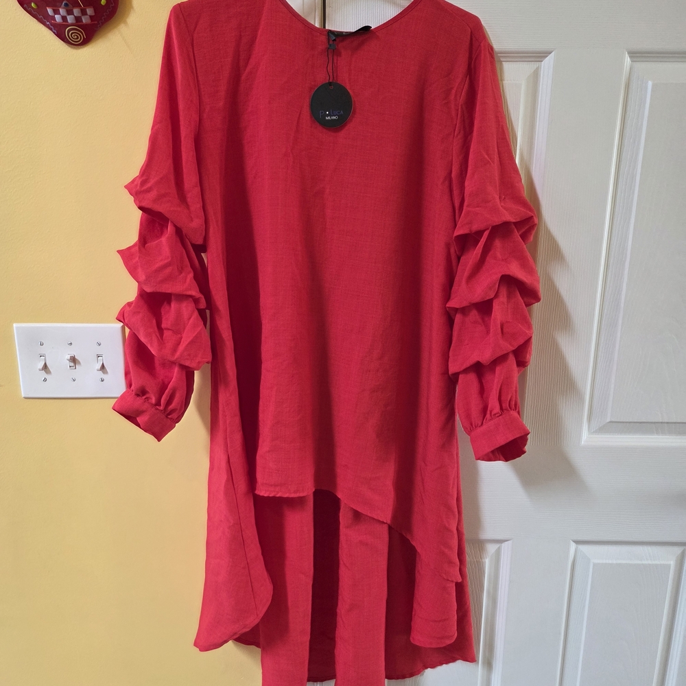 Elegant Red Ruffle Sleeve Top